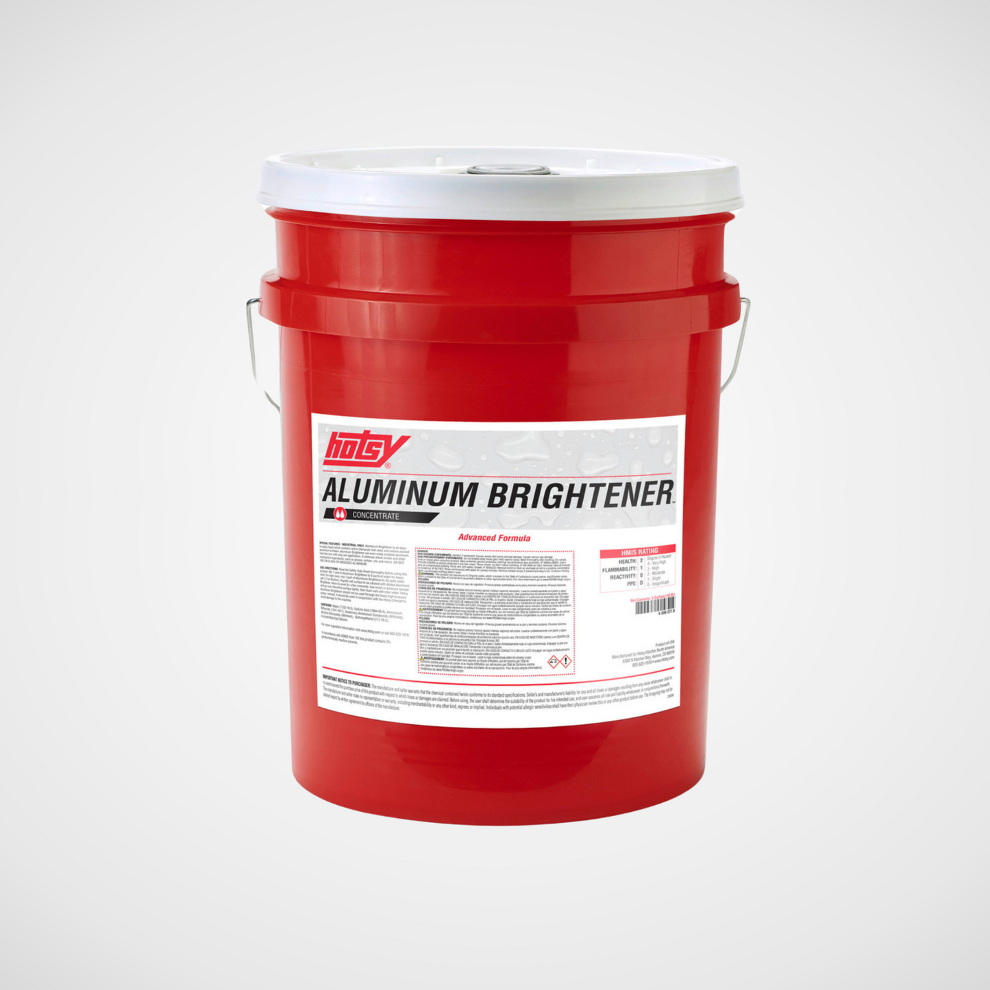 Advanced Formula Aluminum Brightener Detergent in a red 5 gallon bucket