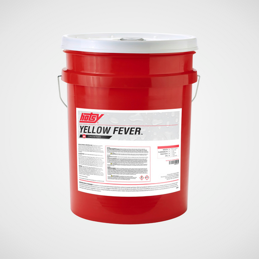 Yellow Fever Detergent in a red 5 gallon bucket