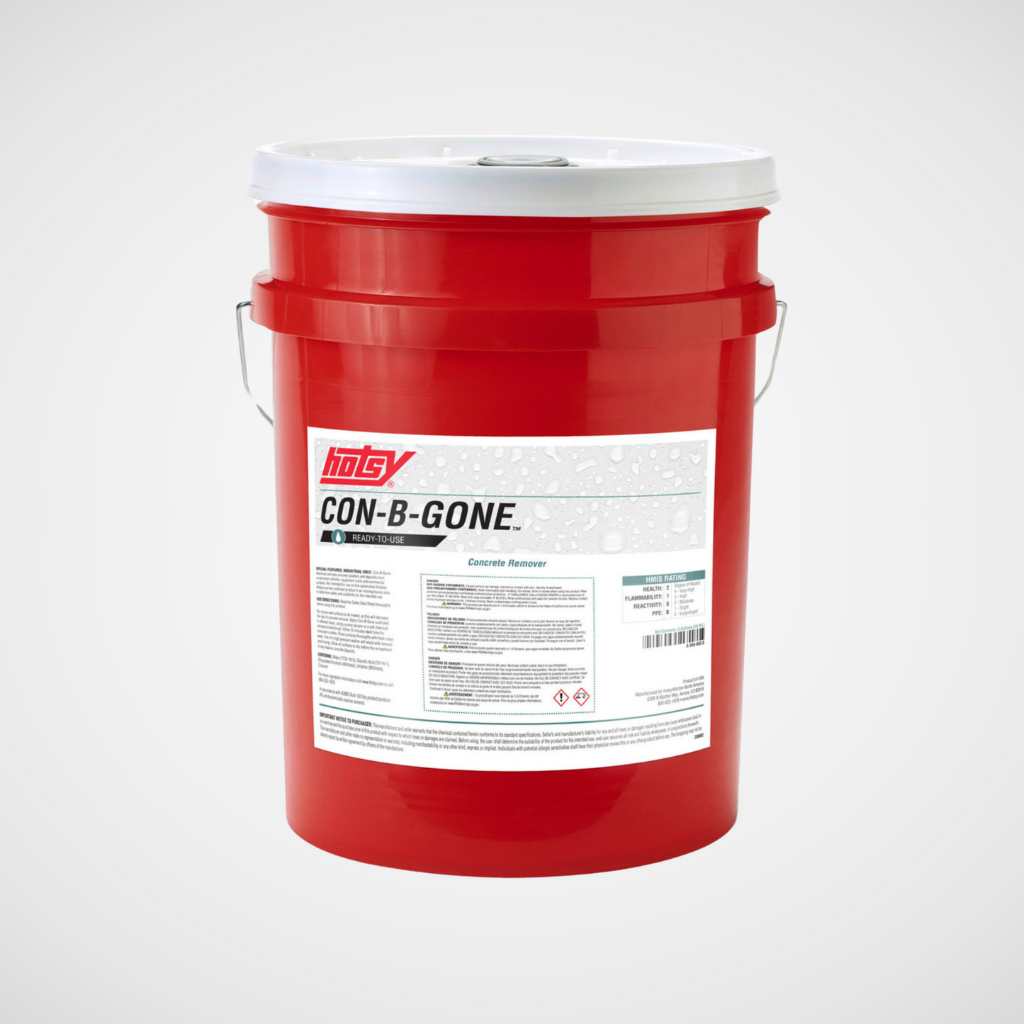 Con B Gone Detergent in a red 5 gallon bucket