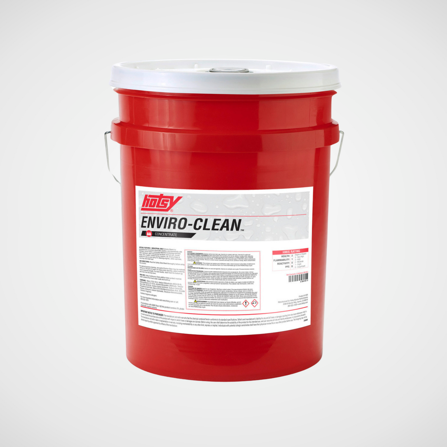 Enviro-Clean detergent in a red hotsy 5 gallon bucket