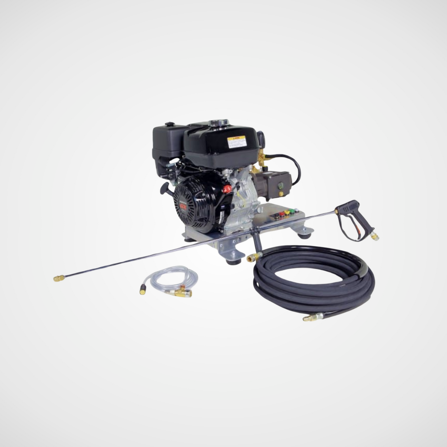 HOTSY HD SERIES GAS PLUS COLD WATER PRESSURE WASHER SHOWN WITH HOSE AND WAND