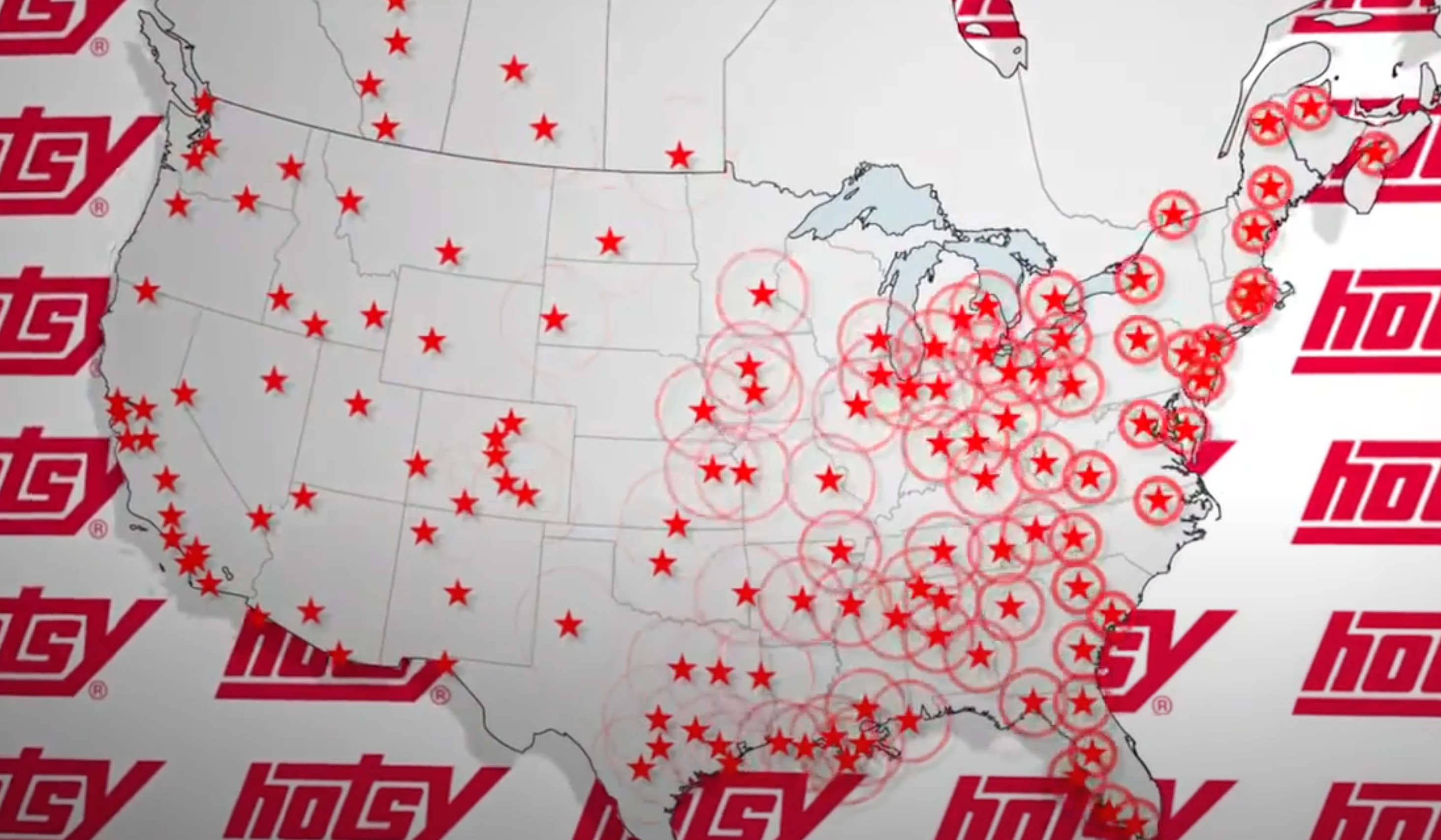 Hotsy Dealer locations indicated on a US map