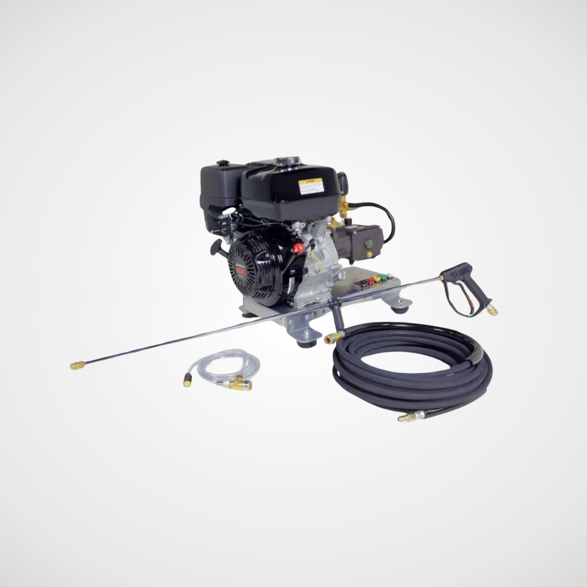 HOTSY HD SERIES GAS PLUS COLD WATER PRESSURE WASHER SHOWN WITH HOSE AND WAND