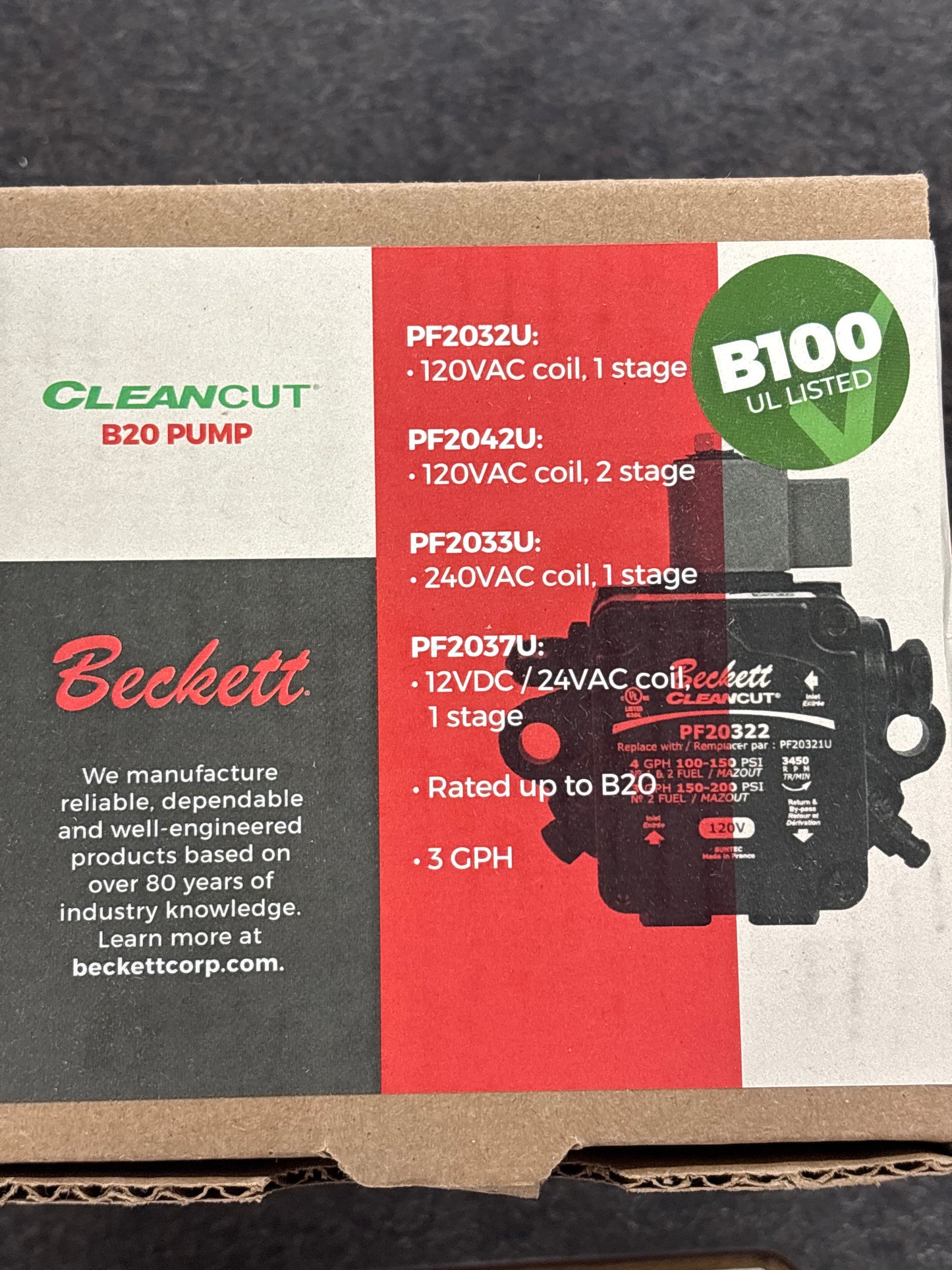 Baren 2184402U/PF20372U CLEANCUT 12V FUEL PUMP box front