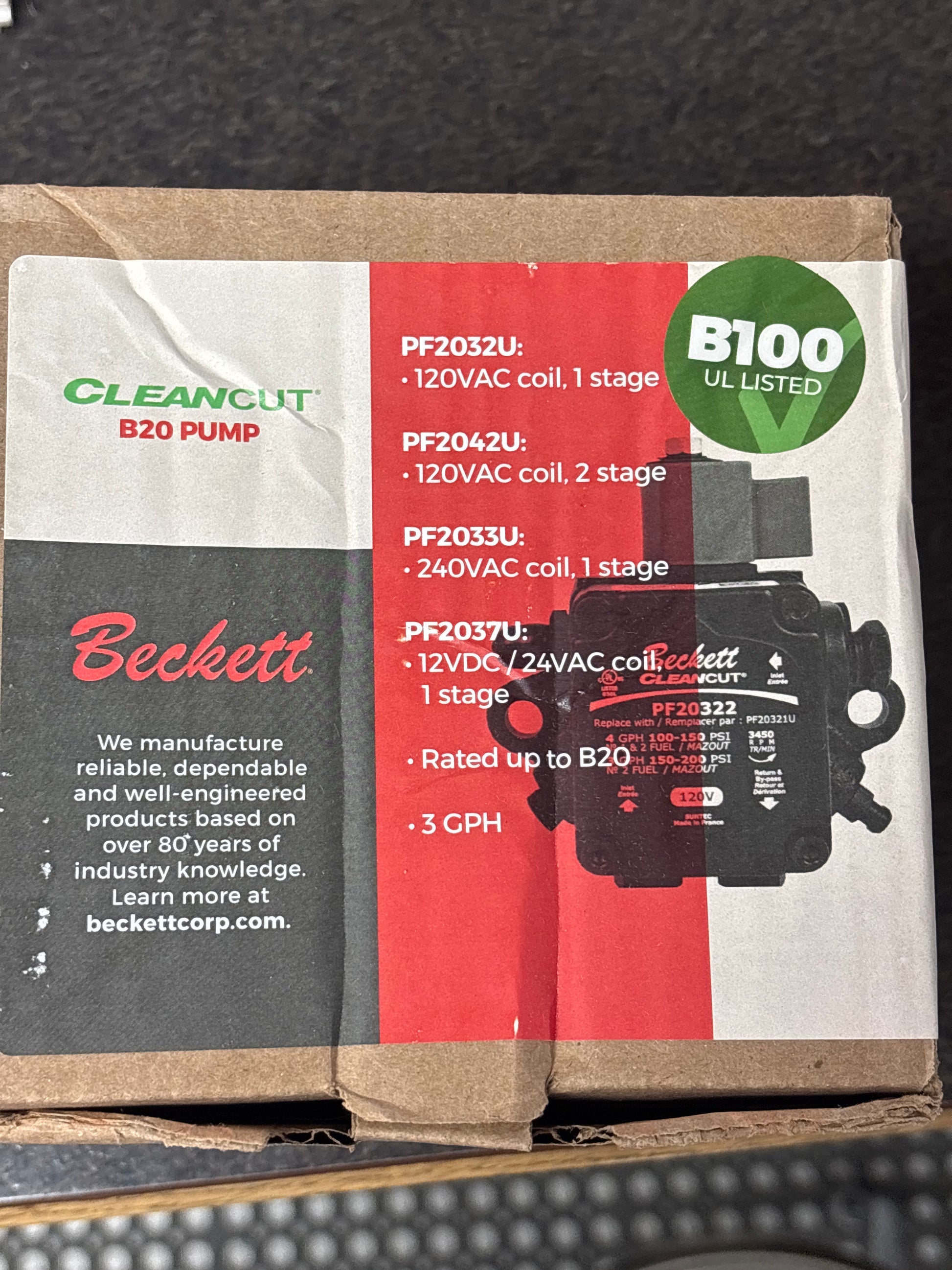 Baren 2184404U/PF20322U CLEANCUT 120V FUEL PUMP box image
