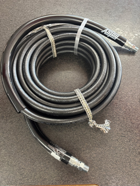 Hotsy 50 foot single wire high pressure hose coiled and tied
