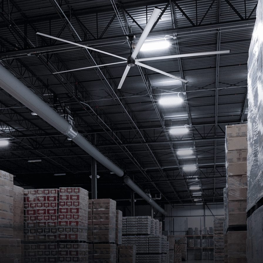 Warehouse with large ceiling industrial fans 
